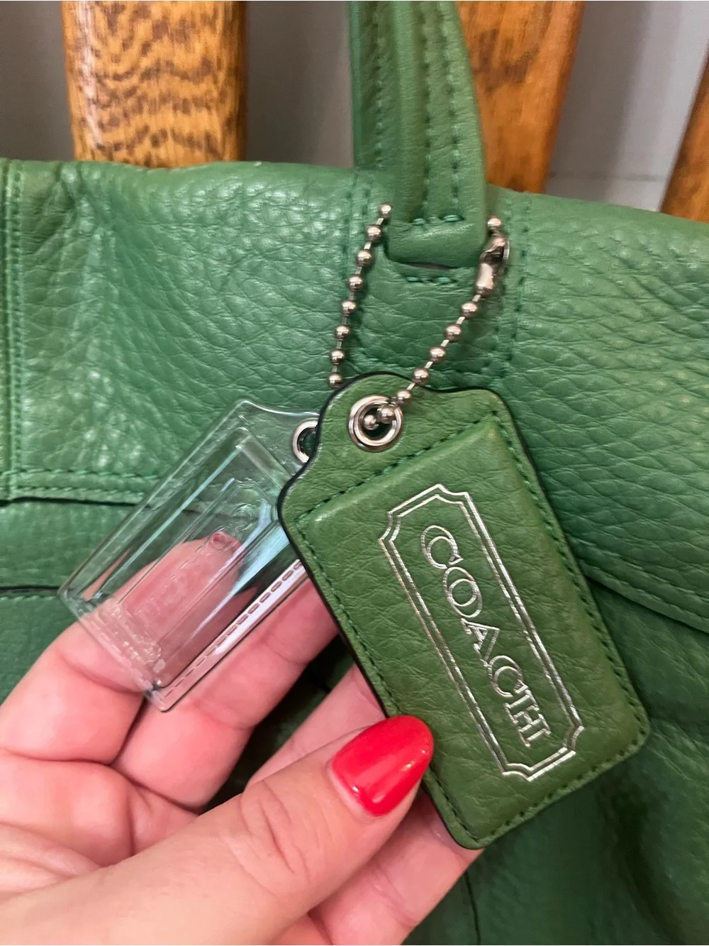 Green Leather op art Tote Bag by Coach.
